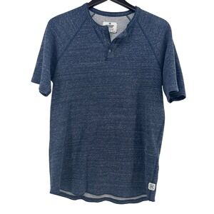 Reigning Champ Mens Heather Blue Short Sleeve Henley Shirt L G Athletic Wear